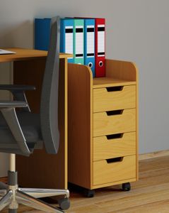 Konal Mini Kommode , Büroarchiv auf Rädern 1 Regal und 4 Schubladen Buche Nachbildung.