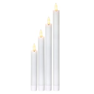 LED Stabkerzen Flamme - Echtwachs - flackernde warmweiße LED - 4 Größen - Timer - weiß - 4er Set