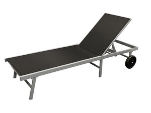 DEGAMO Rollenliege Sonnenliege Gartenliege OSTIA 200cm, Gestell Aluminium silbergrau, Bezug Kunstgewebe schwarz