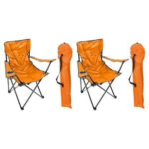 2'er Set Anglersessel mit Getränkehalter und Tasche Orange