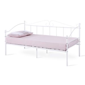 H.J WeDoo Rám kovové postele s roštem, rozkládací pohovka na spaní do ložnice obývacího pokoje Rám jednolůžka, snadná montáž, pro malé pokoje, bílý 90 x 190 cm