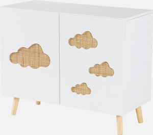 sweeek - Kinderkommode, 2 Türen mit Wolkenmuster aus Rohrgeflecht - Weiß
