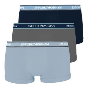 EMPORIO ARMANI Herren Boxer Shorts 3er Pack - Trunks, Pants, Stretch Cotton Marine/Grau/Hellblau XL