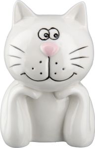 Gilde Spardose Katze "Mietze" weiß, mit Gummistopfen H: 18 cm B: 13 cm T: 13.80cm 32112