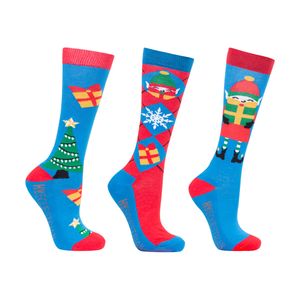 Hy - Dámské ponožky "Jolly Elves" - vánoční design (3 balení) BZ4886 (37 EU-42 EU) (modrá/červená)