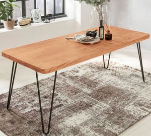 FineBuy Masivní jídelní stůl HARLEM Akátový masiv, jídelní stůl z masivu s designovými kovovými nohami, dřevěný stůl do jídelny, kuchyňský stůl