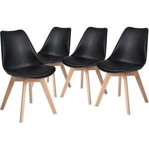 IPOTIUS 4er Set Esszimmerstühle mit Massivholz Buche Bein, Skandinavisch Design Gepolsterter Küchenstühle Stuhl Holz, Schwarz