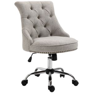 HOMCOM Otočná židle s kolečky Čalouněná židle Manažerská židle Otočná o 360° Nosnost 150 kg Výškově nastavitelná Plátno Kov Světle šedá 54 x 65,5 x (84-91) cm