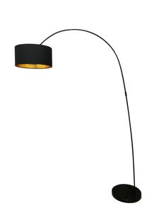SalesFever Bogenlampe | 1-flammig | Lampenschirm Stoff | Gestell Metall | B 135 x T 38 x H 201 cm | Schwarz-Goldfarben