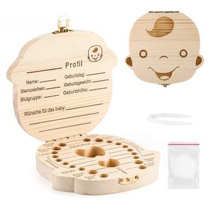 Zahnbox Holz Milchzähne Box [Deutsch Version] Zahndose Milchzahndose Zahndöschen für Kinder (Junge)