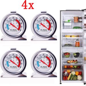 4x Refrigerator Thermometer Stainless Steel Kitchen Thermometer, Kühlschrankthermometer Large Dial with Red Display, Temperature Meter for Refrigerators