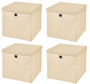 4 Stück Creme Faltbox 33 x 33 x 33 cm  Aufbewahrungsbox faltbar mit Deckel