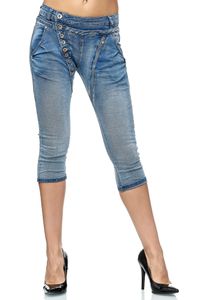 Elara Damen 3/4 Jeans Slim High Waist Capri Hose C9362K Blue-38 (M)