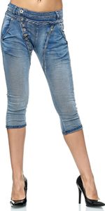 Elara Damen 3/4 Jeans Slim High Waist Capri Hose C9362K Blue-38 (M)