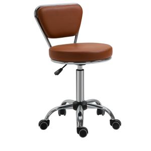 HOMCOM Vintage Massagehocker – 360° drehbarer Arbeitshocker – verstellbare Sitzhöhe 49–64 cm – brauner Kunststoffbezug mit verchromtem Metall