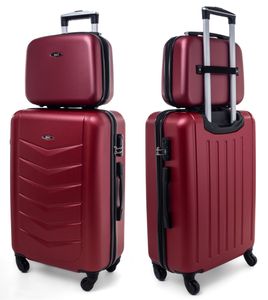 RGL 520 Kofferset ABS Hardcase Trolley 2-teilig 2in1 Koffer XL + Kosmetikkofer Farbe: Dunkel Rot