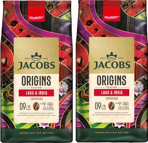 JACOBS Kaffeebohnen Origins Laos & India Espresso ganze Bohne geröstet 2 x 1 kg