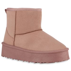 VAN HILL Damen Warm Gefüttert Winter Boots Stiefeletten Profil-Sohle Schuhe 840856, Farbe: Altrosa, Größe: 39