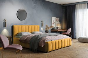 GRAINGOLD Doppelbett 120x200 cm Neos - Bett mit Lattenrost, Kopfteil & Bettkasten - Gelb