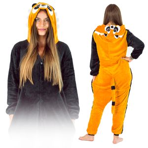Jumpsuit Onesie für Damen und Herren - Sanft Kuschelig Uni Pyjama - Warme Schlafanzug - Karneval Kostüm - Karnevalskostüm- Größe 168-178 cm L - Kleiner Panda