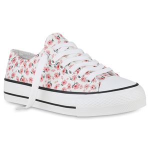 VAN HILL Damen Sneaker Low Schnürer Bequeme Blumen Stoff Prints Schuhe 841223, Farbe: Rosa, Größe: 39