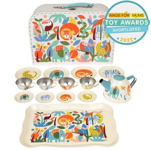 Rex London Kinder Teeservice Set aus Metall (14 Teile) & Tragekoffer mit den Tiermotiven “Wild Wonders"