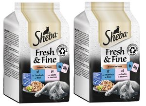 SHEBA Portionsbeutel Multipack Fresh & Fine in Sauce mit Thunfisch und mit Lachs MSC 2 x 6x50g