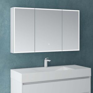 Mai & Mai Spiegelschrank Bad mit LED Beleuchtung Badezimmerschrank Hängeschrank Badezimmerspiegel BxTxH 120x15x70 cm Weiß matt Spiegelschrank-04