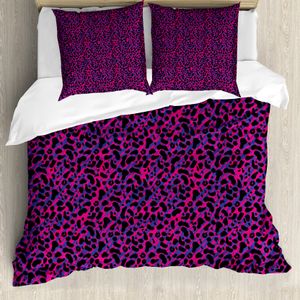 ABAKUHAUS Urwald Bettbezug, Leopard-Haut-Safari 80er, Milbensicher Allergiker geeignet mit Kissenbezügen, 155 cm x 220 cm - 80 x 80 cm, Royal Blue Hot Pink