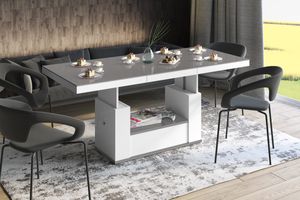 Design Couchtisch Tisch HM-111 Grau / Weiß Hochglanz Schublade höhenverstellbar ausziehbar Esstisch