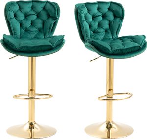 Abrihome Barhocker 2er-Set mit Rückenlehne und Fußstütze, Verstellbarer Barstuhl Polsterhocker Sitzhocker 360° Drehbarer Sitz, Grün