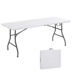 AREBOS bufetový stôl skladací 182 x 74 x 74 cm kempingový stôl párty stôl skladací stôl záhradný stôl pre záhradu terasu a balkón 8 osôb biely