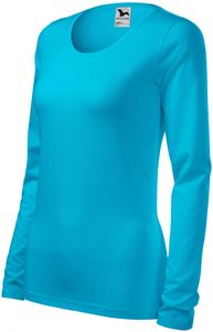 Eng anliegendes Damen-T-Shirt mit langen Ärmeln - Farbe: türkis - Größe: M