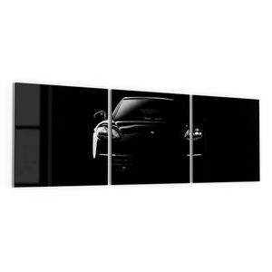 DEQORI Glasbild Echtglas 3x50x50 cm 'Porsche Panamera Front' Wandbilder XXL groß