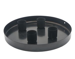 Metall Kerzenständer rund schwarz für Stabkerzen - 20 cm - Deko Tablett mit 4 magnetischen Kerzenhaltern - Advents Kerzen Ständer
