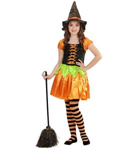 Hexe Kostüm Kinder Orange # Halloween Karneval Bekleidung # Gr. 140