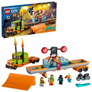LEGO 60294 City Stuntz Stuntshow-Truck-Set, Spielzeug-Set mit LKW, schwungradbetriebenem Motorrad und Tauchbecken, Rennfahrer- und Clown-Minifiguren