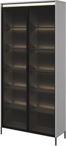 Vitrine TREND TR-07 Vitrinenschrank mit LED-Beleuchtung Standvitrine 92 x 196 cm Regalschrank 2 Türen Schrank Modern (Grau)