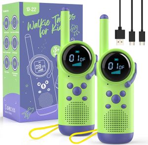 Geschenk Junge Mädchen 3 4 5 6 7 8 Jahre, Kearui Walkie Talkie Kinder Aufladbar, Funkgeräte Kinder Outdoor Spielzeug mit 8 Kanäle, LED Taschenlampe, VOX Funktion für Abenteuer, Camping(Grün Lila)