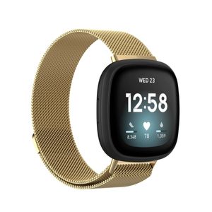 Für Fitbit Versa 4 + 3 / Sense 1+ 2 Magnet Metall Watch Uhr Ersatz Armband Gold