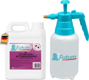 FUTUM 2 Liter + Sprüher Bettwanzen Spray / Floh-Spray | biozidfreie Formel gegen Bettwanzen, Flöhe, Larven & Insekteneier | auf Wasserbasis