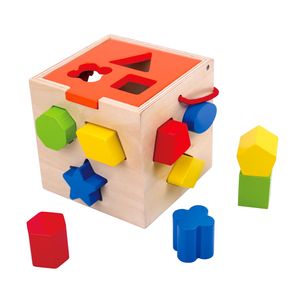 Tooky Toy Motorik-Würfel, 12 Formen - Holz-Spielzeug Steckwürfel Spielwürfel