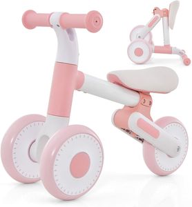 GOPLUS Kinder Laufrad, Lauflernrad höhenverstellbar mit rutschfestem Lenker, klappbar Fahrrad mit 3 robusten Rädern, ideale Geschenk für Kinder von 1-3 Jahren (Rosa)