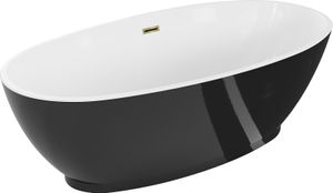 Mexen Bilbao freistehende Badewanne 180 x 90 cm, weiß schwarz, Überlauf gold - 51311809075-50