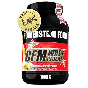 Powerstar 100% CFM WHEY ISOLAT 1000 g | 96,5% Protein i.Tr. | Whey Protein-Pulver zum Muskelaufbau | Eiweiß-Pulver aus Weidemilch | Vanilla