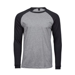 Pánske baseballové tričko Tee Jays s dlhým rukávom PC3419 (XL) (sivá škvrnitá/čierna)
