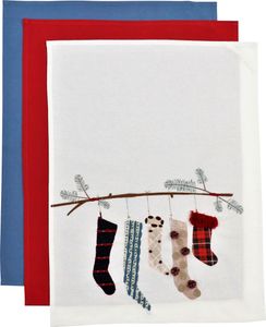 HOFF-Interieur 7454 Zestaw 3 ręczników kuchennych "STOCKINGS" z bawełnianym motywem zimowych skarpetek świątecznych 66x51cm