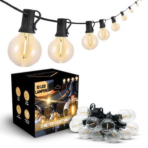 Homezie Lichterkette | 3 Meter | Innen- & Außenbereich | 10 warmweiße LED-Lichter | Lichtergirlande | Gartenbeleuchtung | Lichtergirlande | Lichterkette für den Außenbereich | Stachelschnur | Weihnachtsbeleuchtung