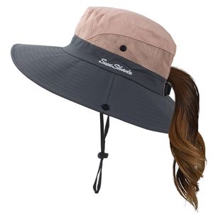 Rossgesund Hüte Sonnenhut mit breiter Krempe und UV-Schutz Faltbarer Pferdeschwanz-Eimerhut,Pink,Rosa,Grau