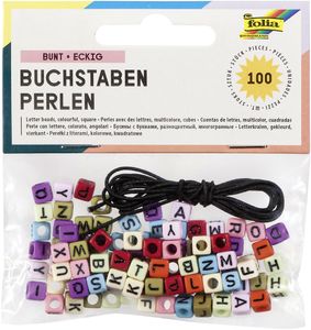 folia Buchstaben-Perlen eckig 100 Stück farbig sortiert